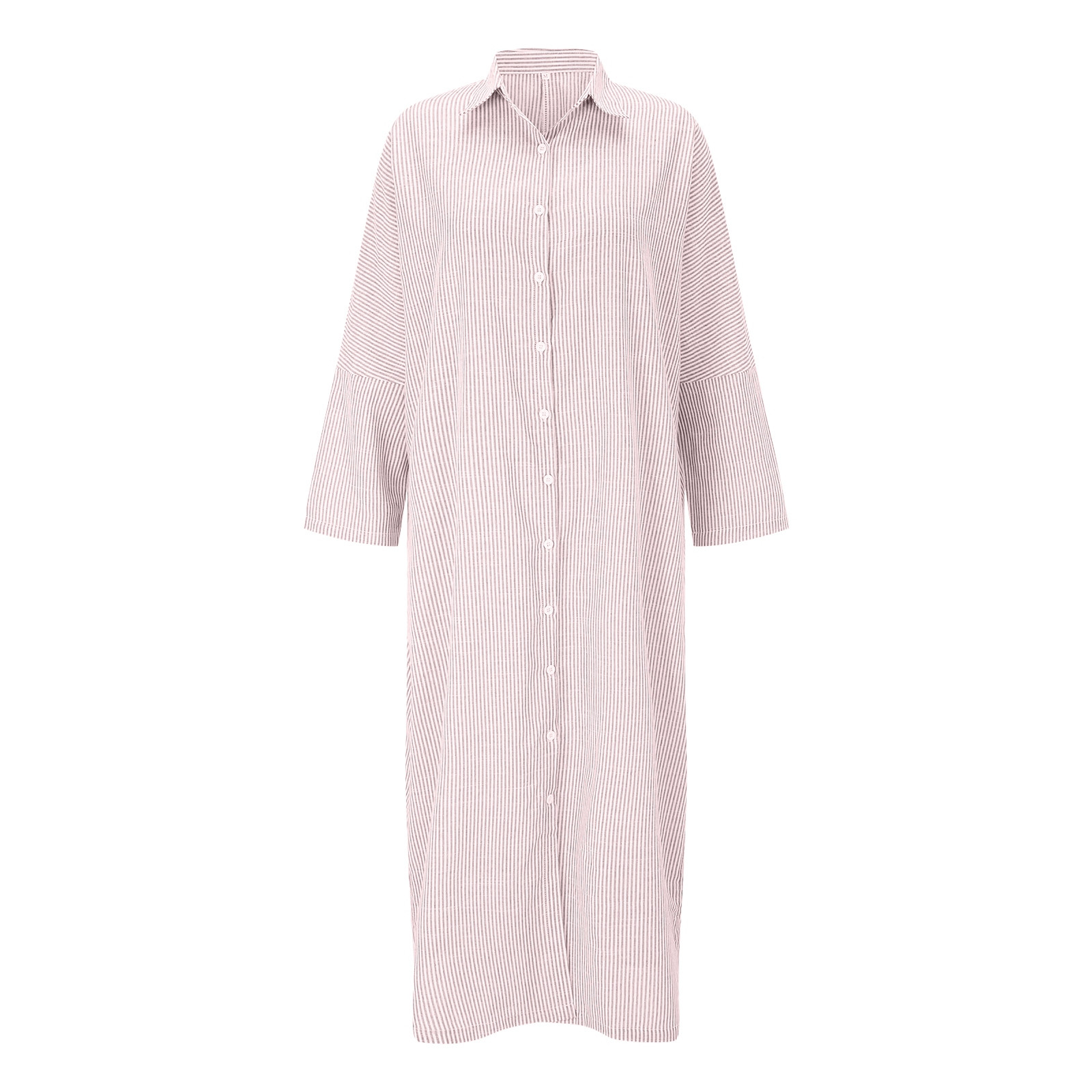 thumbnail image 5 of Vestido tipo cárdigan boho de lino a rayas para mujer: vestido largo asimétrico oversize informal/para el trabajo, 5 of 5